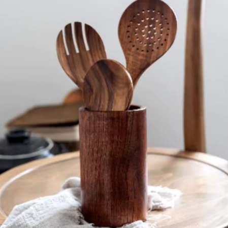 Add a Touch of Nature to Your Kitchen with Our Tower Wood Spoon Holder!